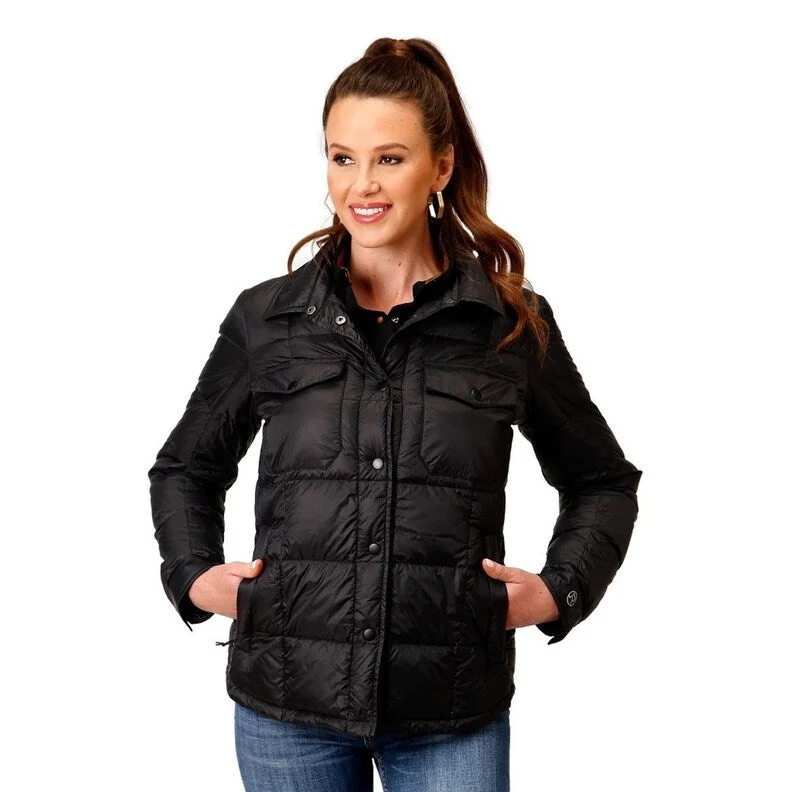 fitted wool blend coat for women -Roper Western Jacket Womens Square Quilted Black 03-098-0693-6187 BL