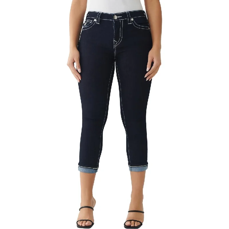 comfortable stretch bootcut jeans -Womens Embroidered Mid Rise Capri Jeans