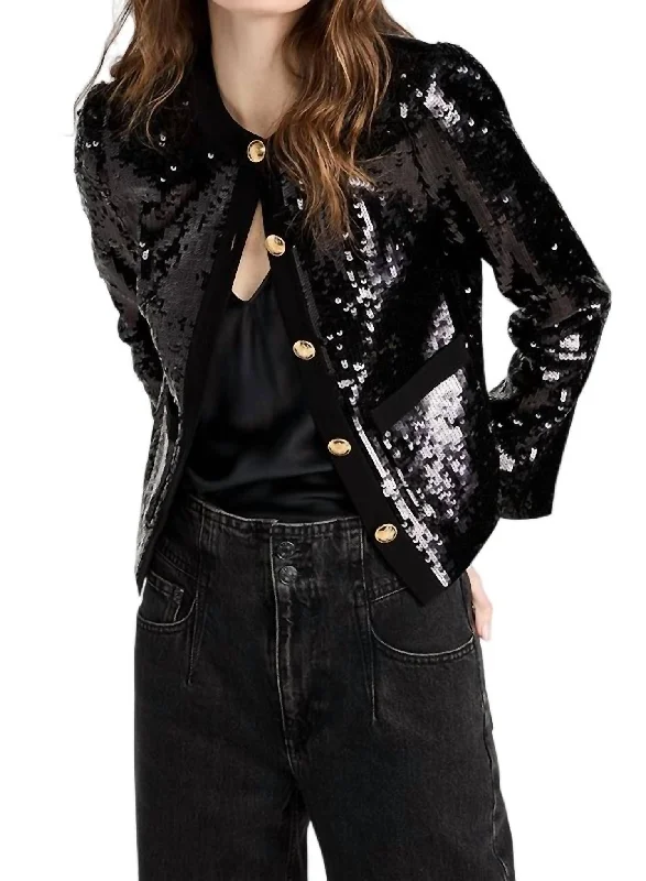 warm padded coat for women -Katherine Sequin Jacket In Black