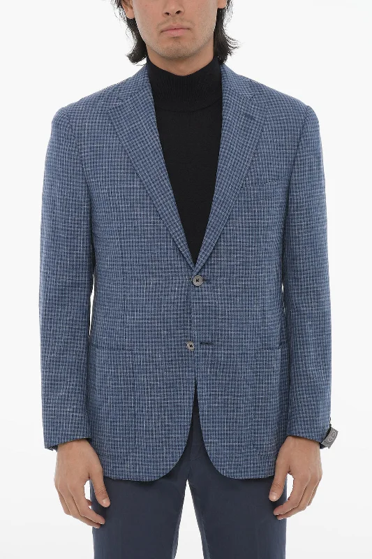 casual oversized shacket for women -Corneliani Gingham Patterned Leader Soft Wool Blend Blazer