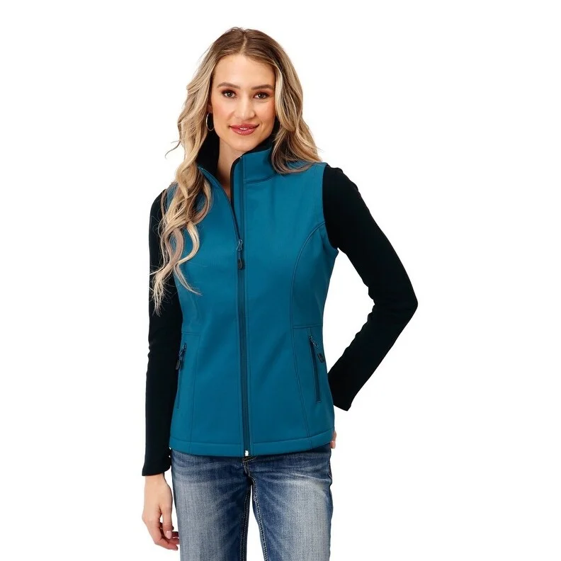 lightweight packable jacket for women -Roper Western Vest Womens Soft Shell Fleece Teal 03-098-0781-0618 GR