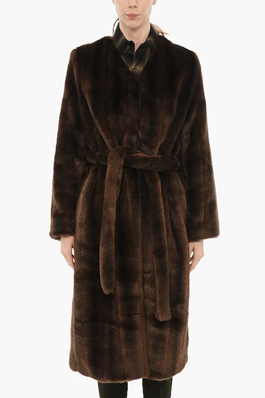 women's oversized corduroy jacket -HALFBOY Faux Fur Coat With Hidden Closure