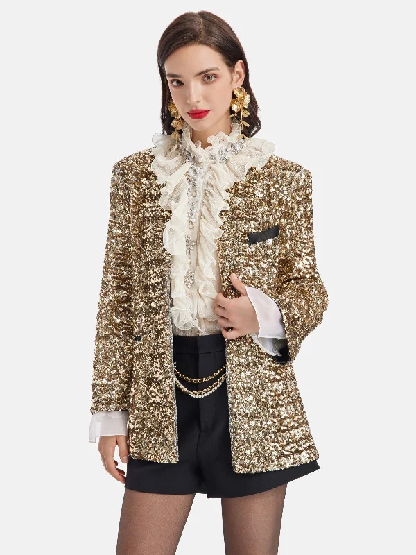 women's bohemian style kimono jacket -Light Luxury Sequin Heavy-Duty Blazer