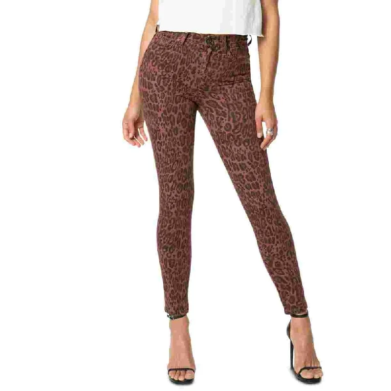 high-rise wide-leg denim jeans -Joe S Women's Charlie Leopard Print High Rise Jeans Red Size 26