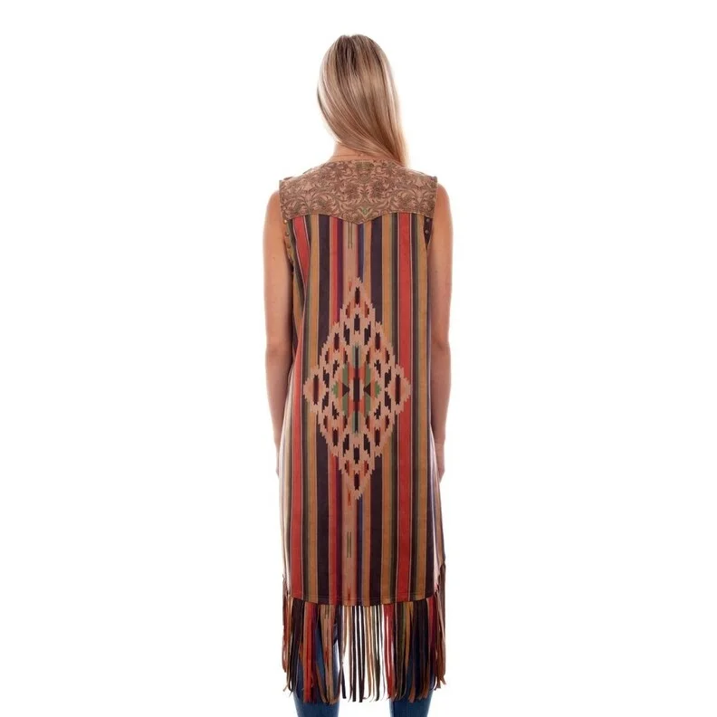 urban streetwear jacket for women -Scully Western Vest Womens Microfiber Long Fringe Serape F0_HC768