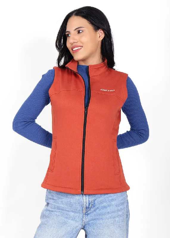 women's asymmetrical zip jacket -JUMP USA Women's Rust Sleeveless Solid Fleece vest  Jacket