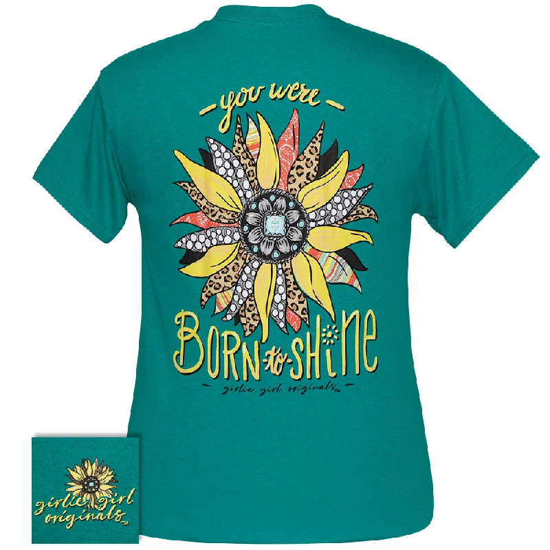 ladies' henley button t-shirt -Born to Shine - Jade Dome SS-2428