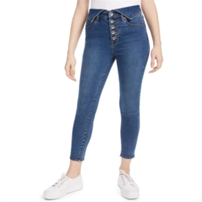 casual slim fit jeans for women -Kendall and Kylie Women's Flipped Waistband Skinny Jeans Blue Size 27