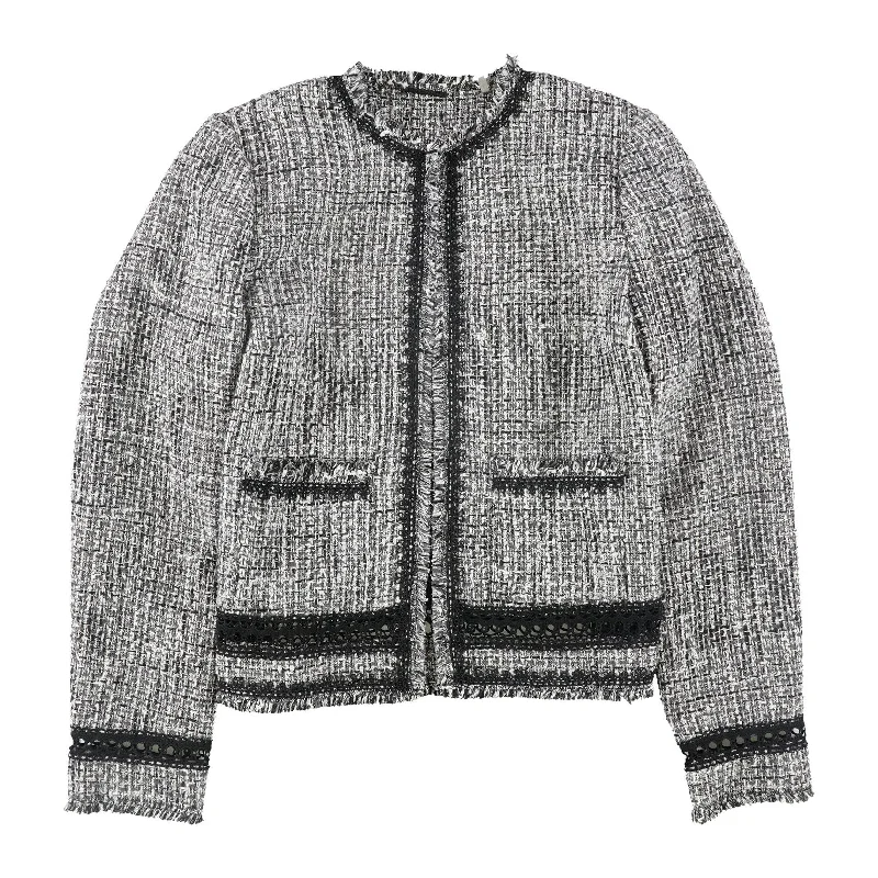 women's cropped bomber jacket -Elie Tahari Womens Liri Tweed Jacket, Grey, Small