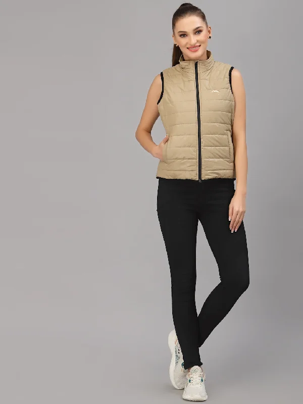 classic camel coat for ladies -JUMP USA Women Solid Active Wear Jacket