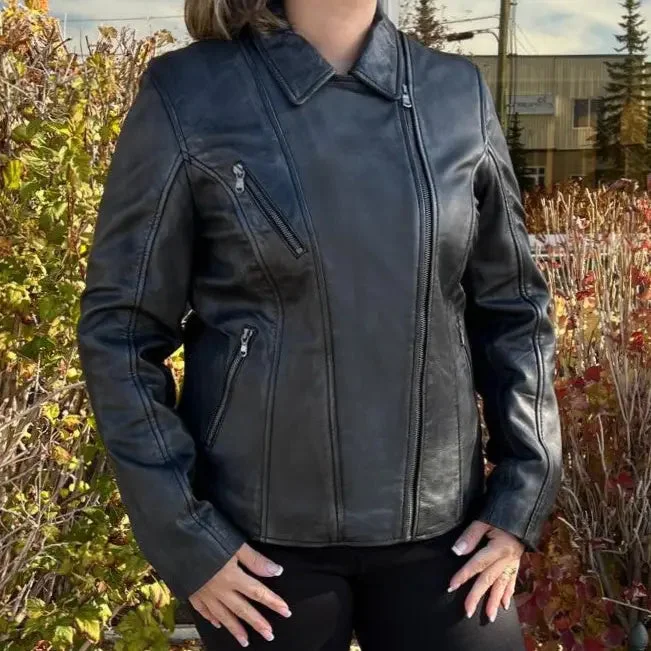 fitted wool blend coat for women -BOL Women's Lamb Leather Biker Style Jacket