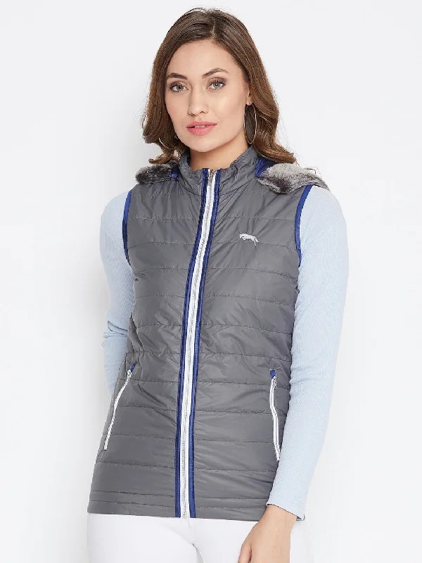 women's lightweight jacket -Women Grey Casual Quilted Jacket