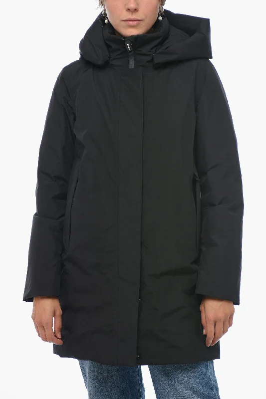 women's elegant cape coat -Woolrich Gore-Tex Fabric MARSHALL Down Jacket with Removable Hood