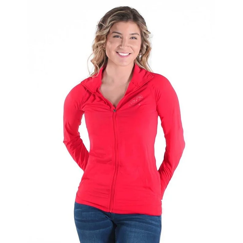 women's fur-trimmed parka -Cowgirl Tuff Western Jacket Womens Breathe Zip Bright Red 100492