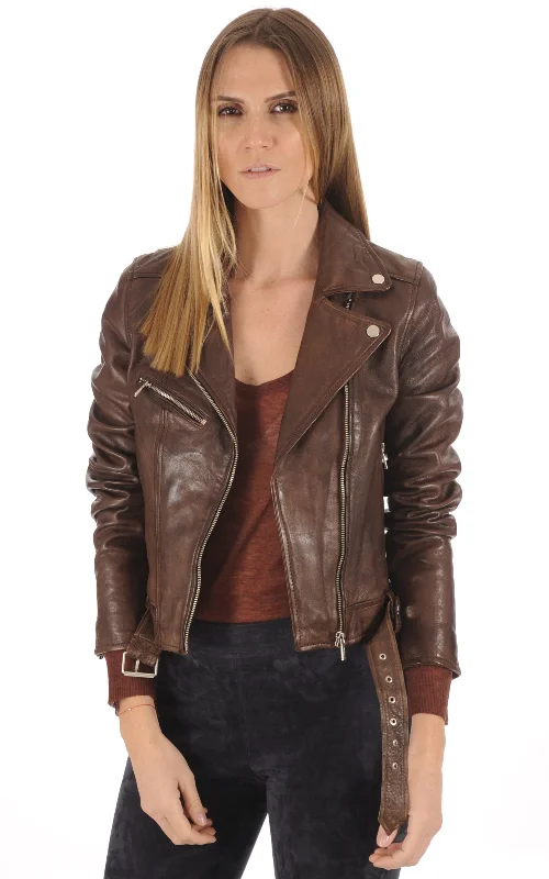 ladies' waterfall drape coat -Isabelle Women's Jacket Real Leather #1107