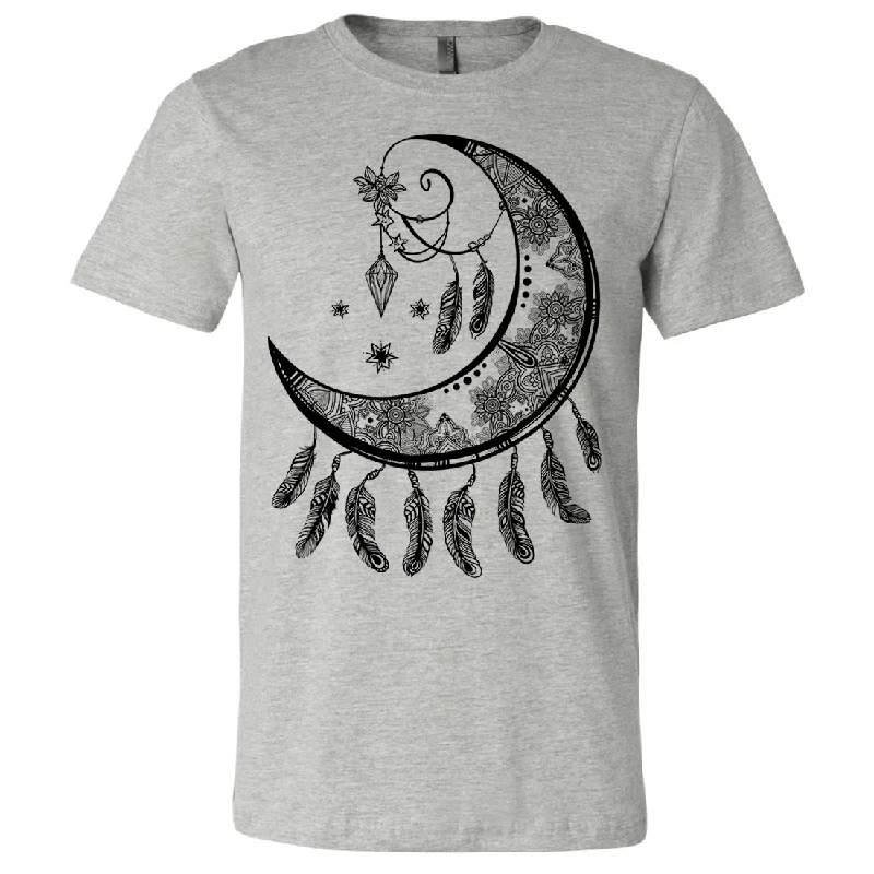 chic pleated detail top for ladies -Crescent Moon Dreamcatcher Black Asst Colors Mens Lightweight Fitted T-Shirt/tee