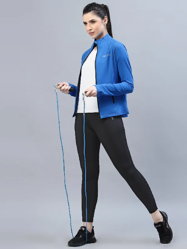 elegant long coat for women -JUMP USA Women Algier Blue Solid Polyester Hiking Jacket