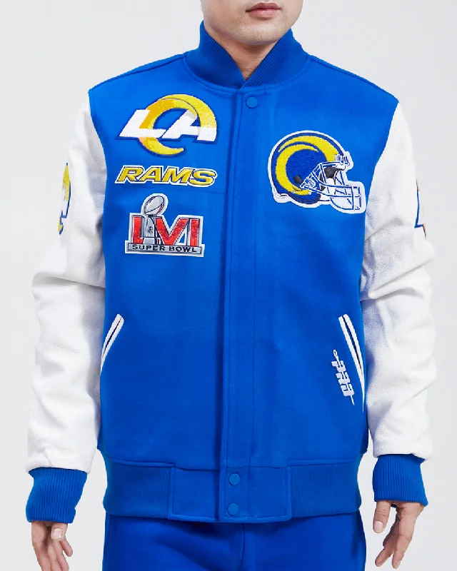 women's thermal long coat -NFL LOS ANGELES RAMS MASH UP WOOL VARSITY JACKET (ROYAL/WHITE)