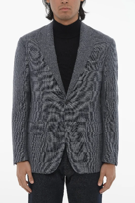 elegant wool cape for women -Corneliani Single-Breasted Virgin Wool Blazer With Flap Pockets