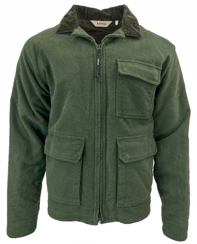 women's hooded winter jacket -Aspesi Mickey Cotton Moleskin Bomber Jacket in Green