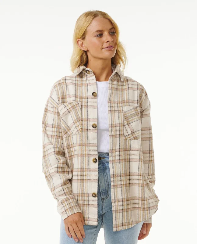 cozy ribbed sweater top for ladies -Rip Curl High Tide Soft Flannel L/S Shirt-Bone