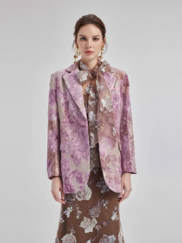 trendy plaid coat for women -Custom Italian Rose Jacquard Blazer