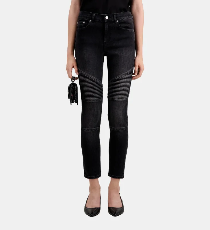 ladies' cropped wide-leg jeans -Slim Biker Jeans