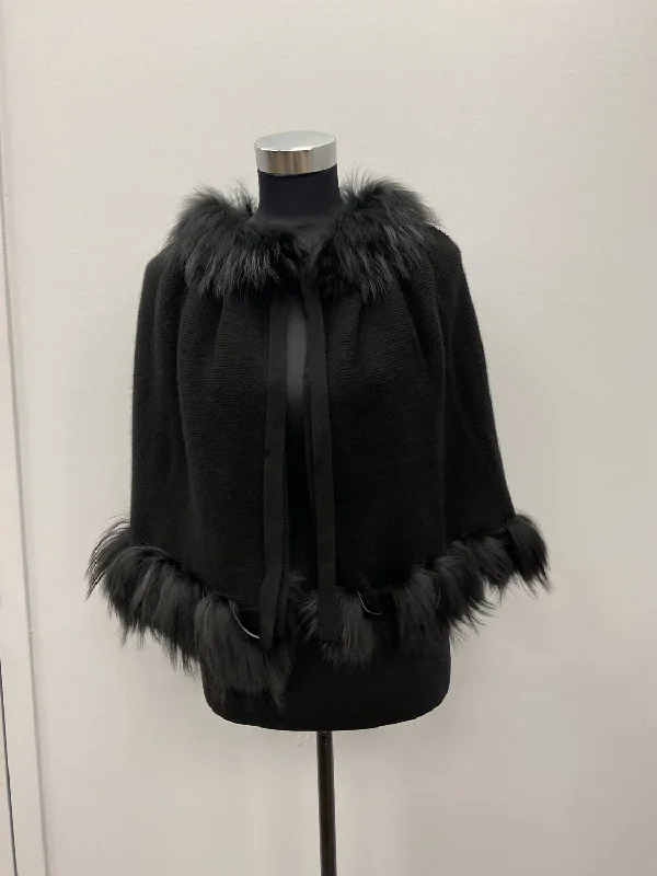 stylish leather jacket for women -Tied Finnraccoon Cashmere Capelet In Black