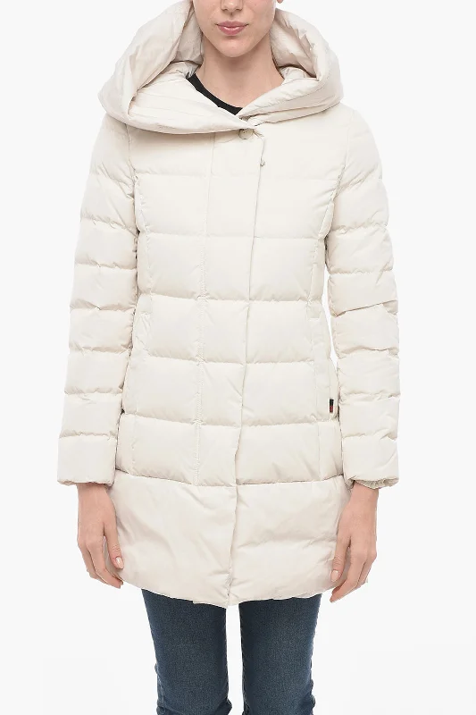 lightweight quilted jacket for women -Woolrich Hooded PUFFY PRESCOTT Down Jacket