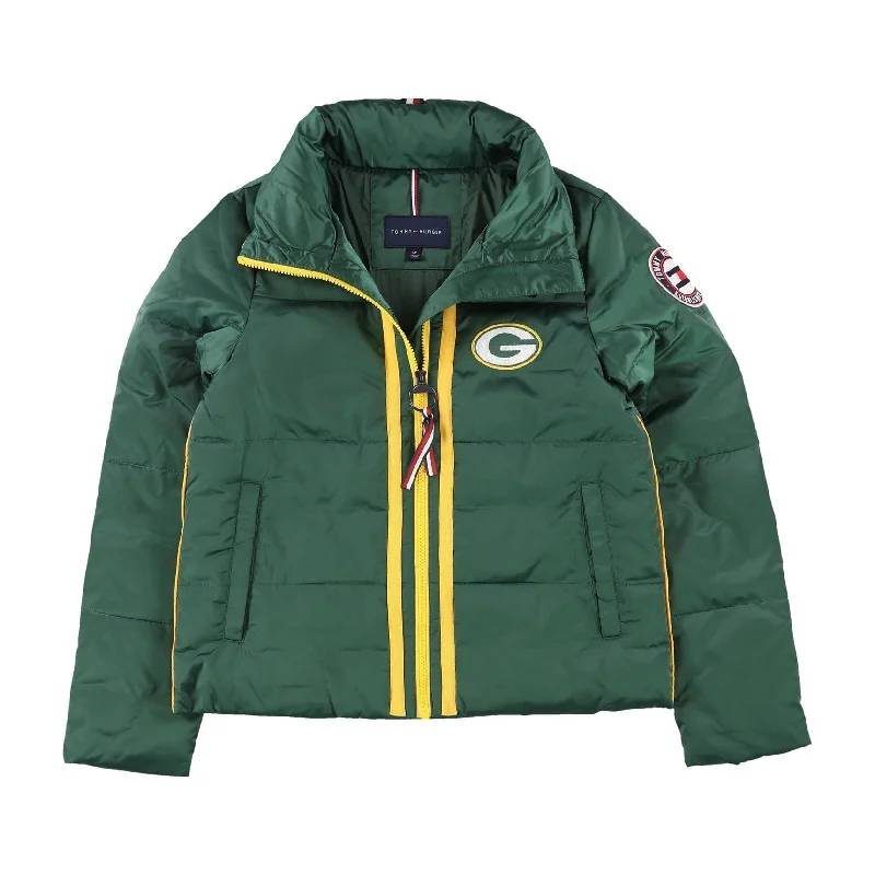 sustainable eco-friendly coat for women -Tommy Hilfiger Womens Green Bay Packers Puffer Jacket, Green, Small