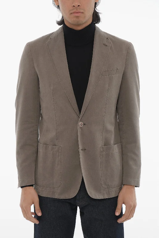 classic camel coat for ladies -Corneliani Id Herringbone Motif Unlined 2-Button Blazer