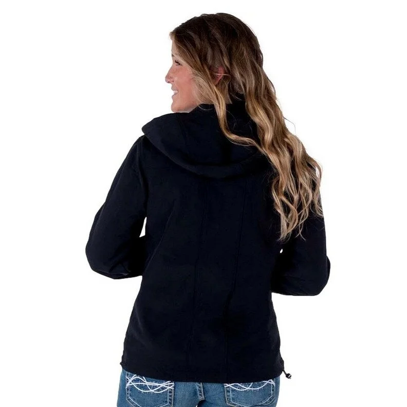 ladies' soft knit cardigan coat -Cowgirl Tuff Western Jacket Womens Stretch Hood Zip Black H00731