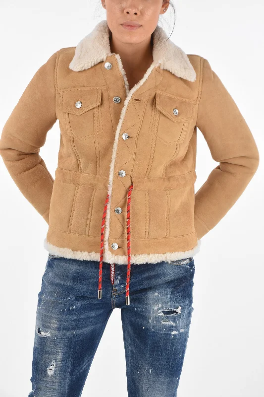 versatile trench coat for ladies -Dsquared2 Shearling Drawstring Jacket