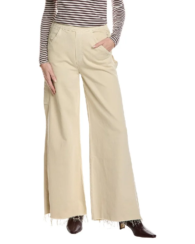 comfortable denim joggers for women -MOTHER The Main Sail Sneak Fray Super High-Waist Linen-Blend Mojave Desert  Wide