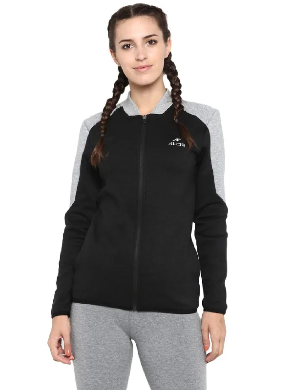 women's sherpa-lined jacket -Alcis Women Solid Black Jacket