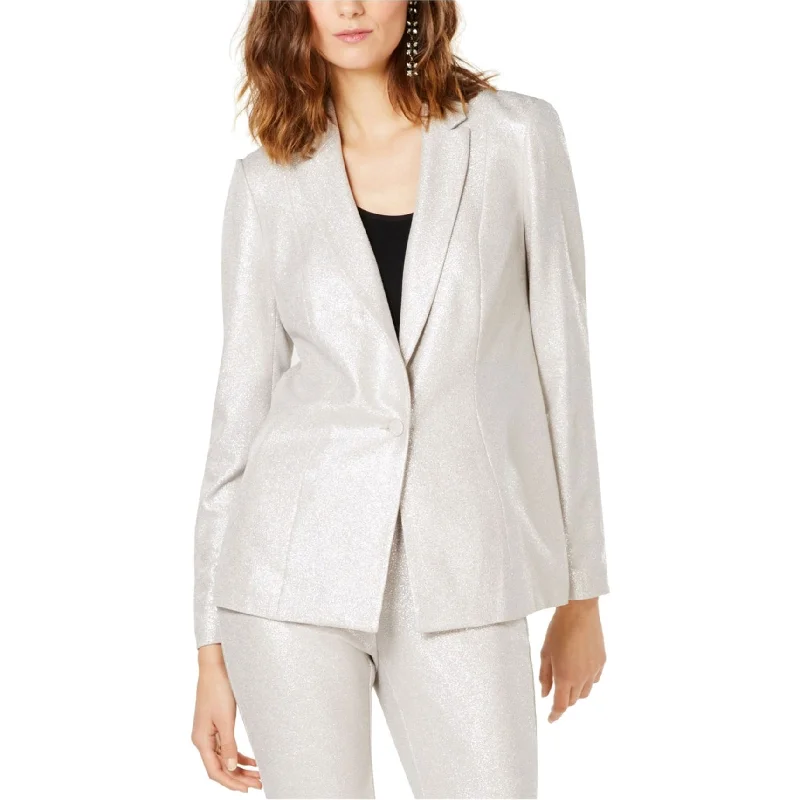 sporty track jacket for women -I-N-C Womens Foiled Crepe Blazer Jacket, Metallic, Large