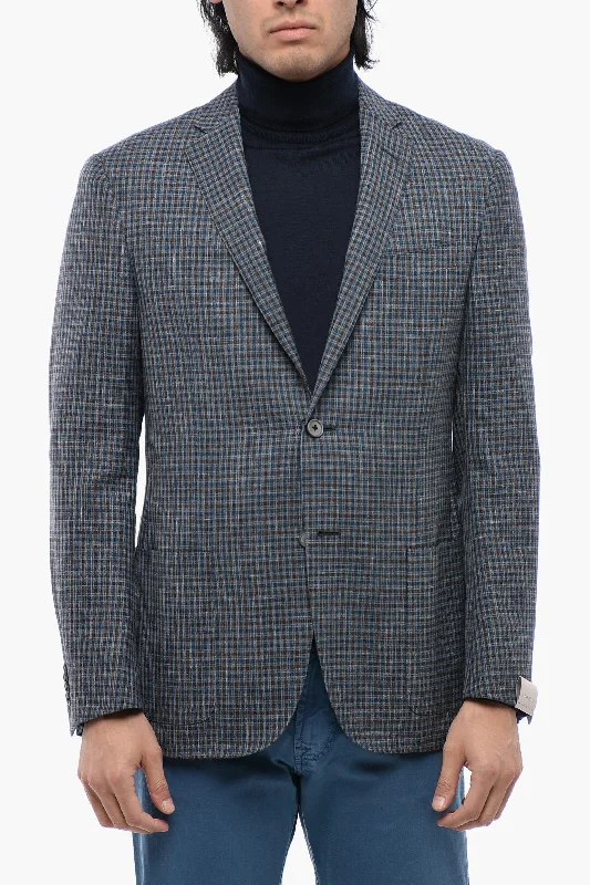 women's reversible coat -Corneliani Plaid Check Academy Soft Silk Blend Blazer