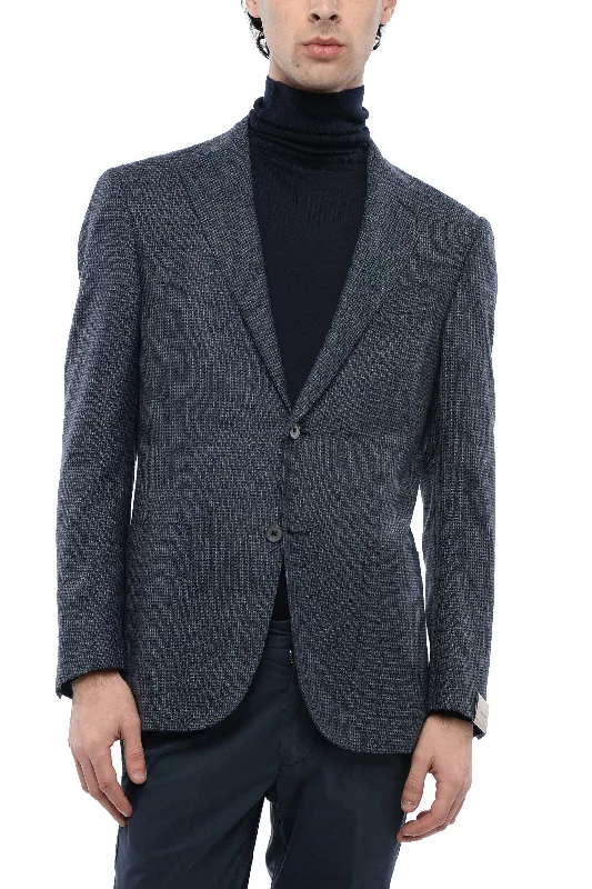 breathable softshell jacket for women -Corneliani Micro Houndstooth Patterned Silk Blend Blazer