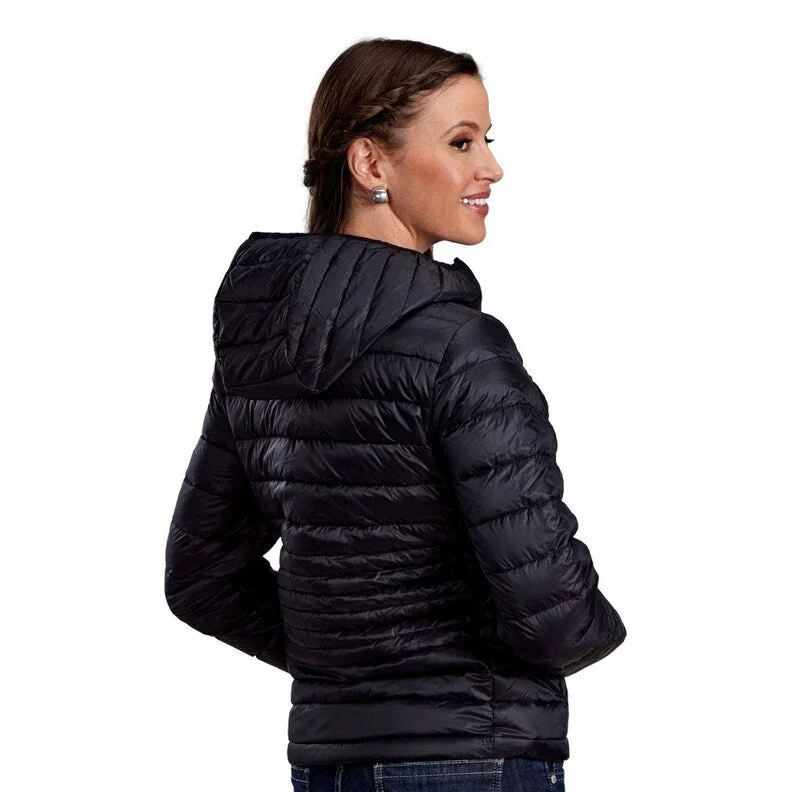 cropped wool blazer for women -Roper Western Jacket Womens Hood Quilted Zip Black 03-098-0693-6000 BL