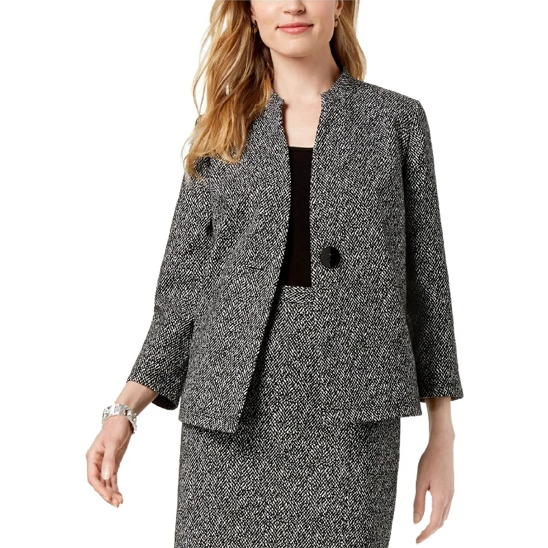 women's reversible coat -Kasper Womens Knit Jacquard Jacket, Black, 6