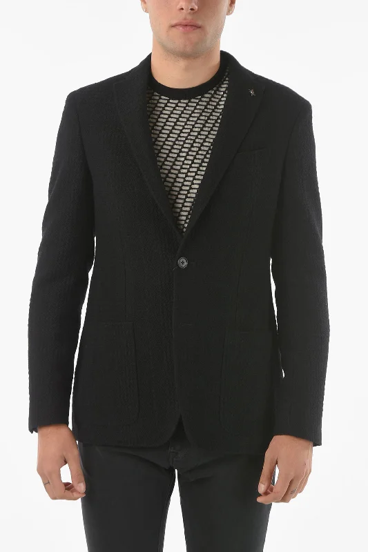 stylish fleece-lined coat for women -Corneliani CC COLLECTION Half-lined RIGHT Notch Lapel Blazer