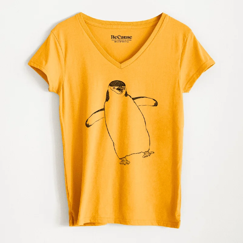 lightweight crinkle blouse for women -Chinstrap Penguin - Pygoscelis antarcticus - Women's 100% Recycled V-neck