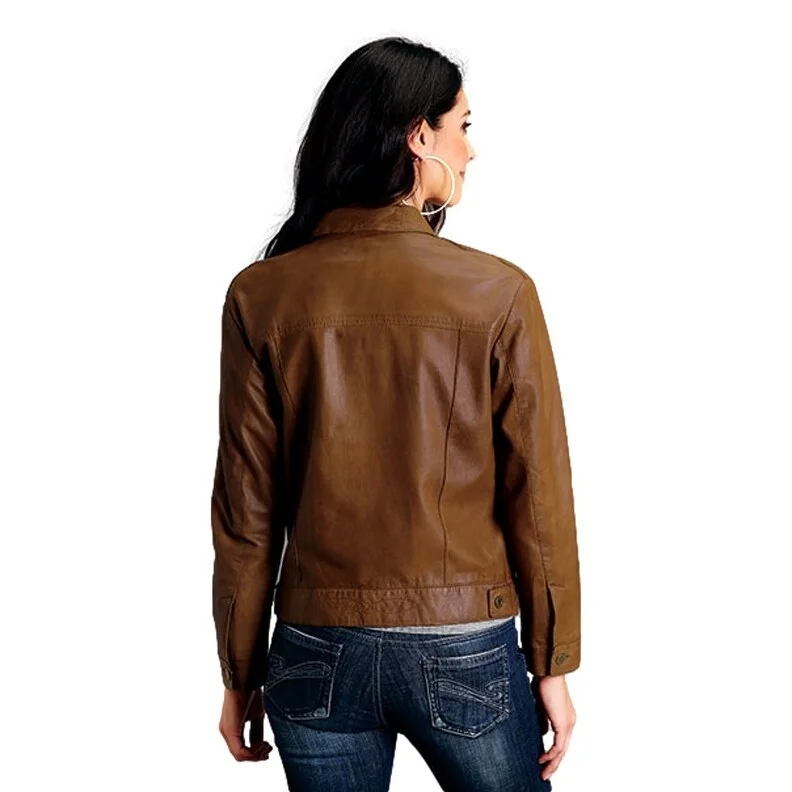 women's thermal long coat -Stetson Western Jacket Womens Leather Button Brown 11-098-0539-7094 BR