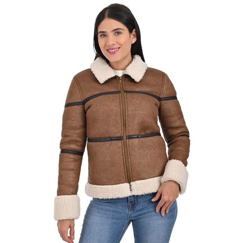 ladies' waterfall drape coat -LEE Women's Fur Bomber Jacket