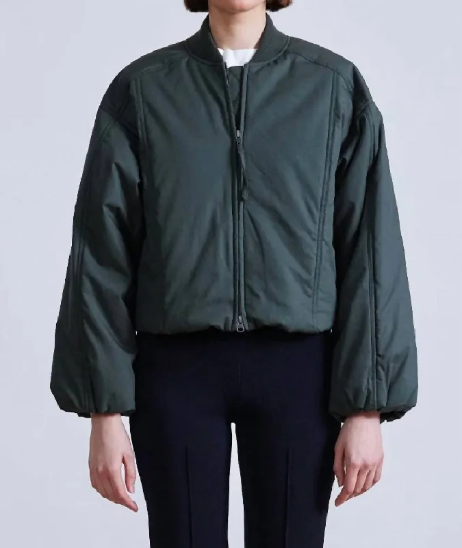 luxury designer winter coat for women -Esteria Bomber Jacket In Loden Green