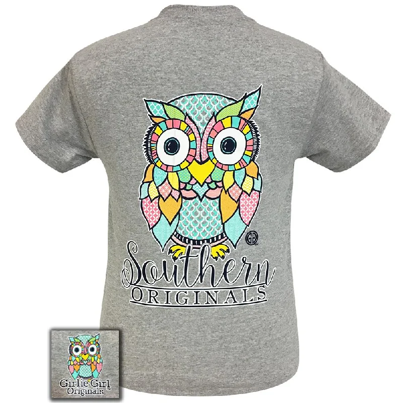 trendy tie-dye t-shirt for ladies -Preppy Owl Sport Gray SS-1259