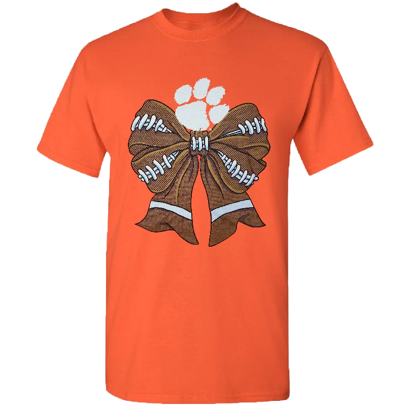 stylish surplice wrap top for women -COLLEGE- CLEMSON - 4 - CLEMSON FOOTBALL BOW - ORANGE