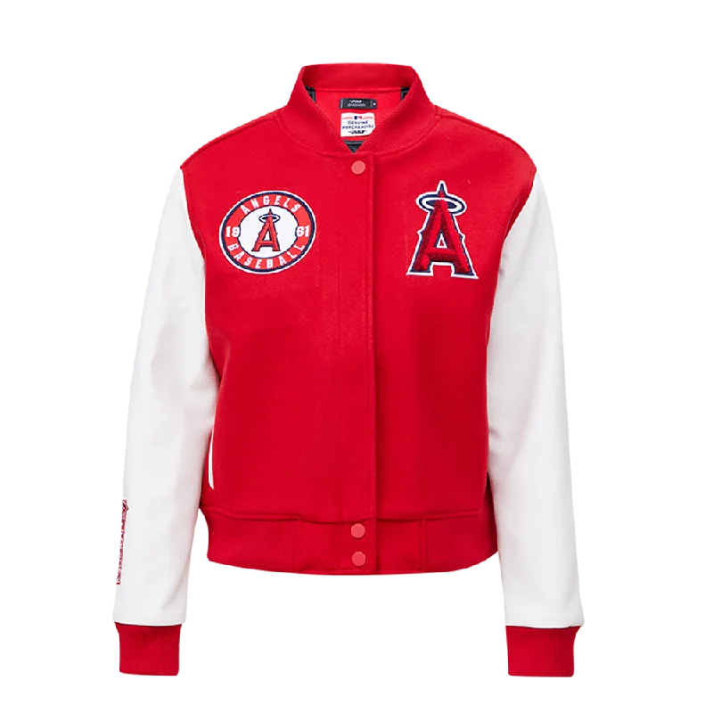 women's classic pea coat -MLB LOS ANGELES ANGELS CLASSIC WOMEN'S VARSITY JACKET (RED/WHITE)