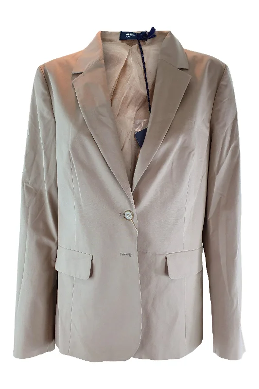 professional work blazer for women -JIL SANDER NAVY Women's Cotton Blend Tan Blazer Jacket (DE 40)