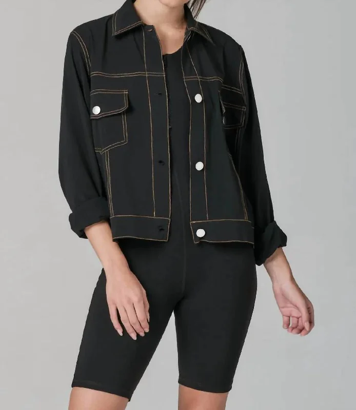 women's double-breasted coat -Jean In A Bottle Button Down Jacket In Black